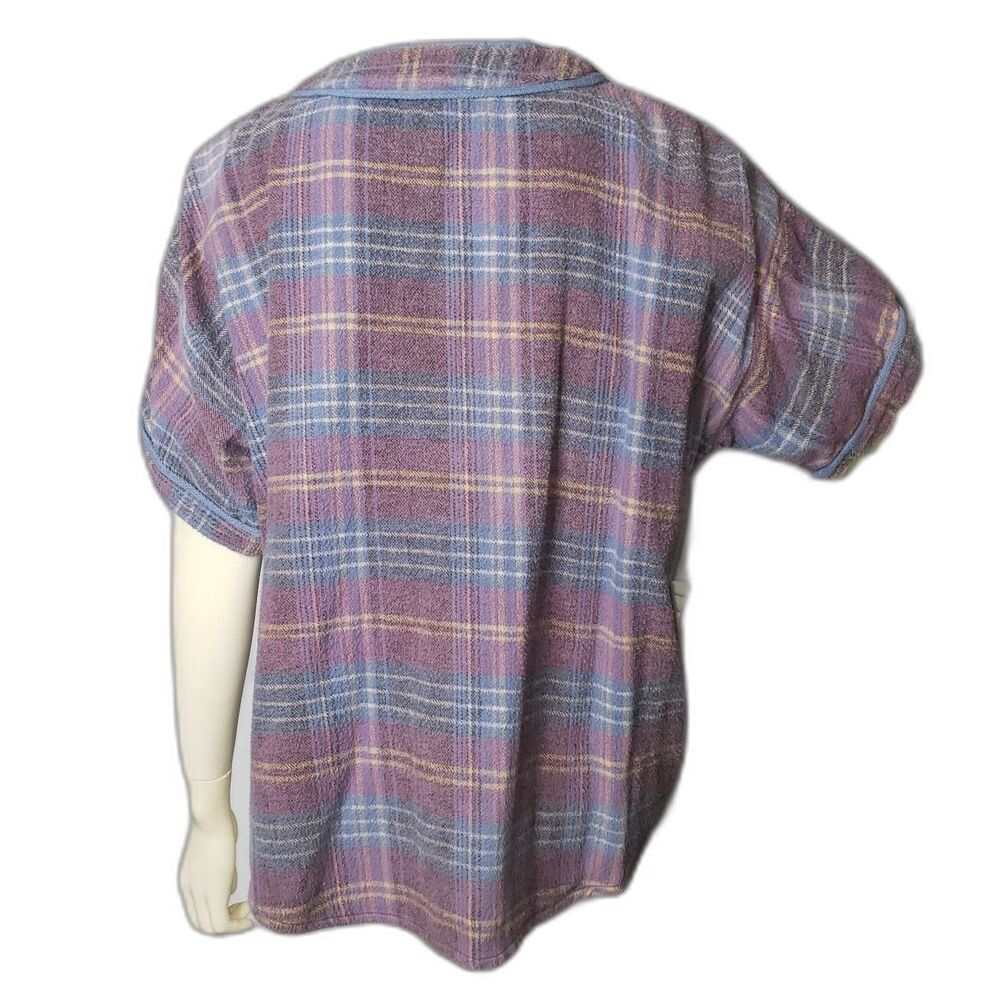 Vintage 90's CONTEMPO CASUALS Short Sleeve Flannel Shirt Top Womens Size Medium - Picture 2 of 5